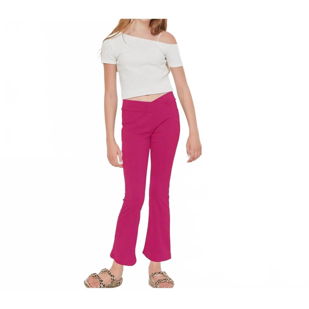 NEW GOOD GIRL barbie crossover waist ribbed flare pants in hot pink